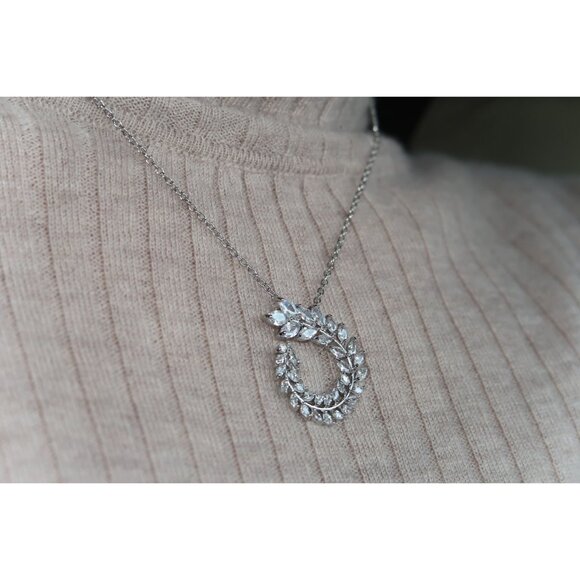 Diamond CZ Wreath Necklace, Dainty Cubic Zirconia Olive Branch Necklace - Picture 5 of 8